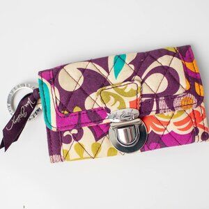 Vera Bradley Plum Crazy Coin Purse ID Case Key Ring Purple‎ Floral Wallet